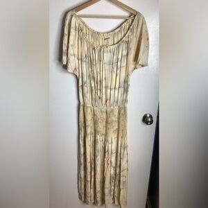 Vintage 80s Cream and Tan Midi Dress M/L